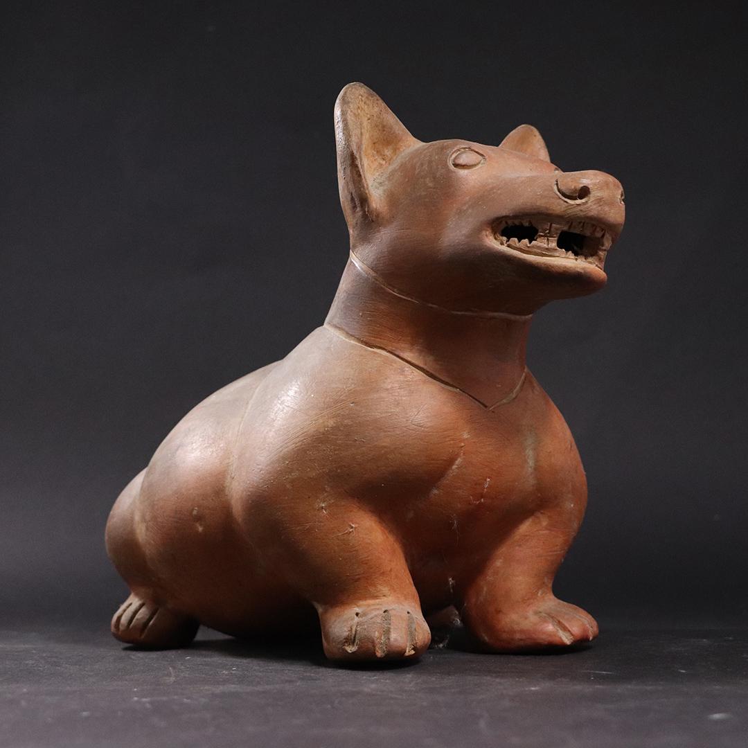 Redware Ceramic Egyptian Dog Figure: Redware Ceramic Egyptian Dog Figure, size: 8.5h x 11L
