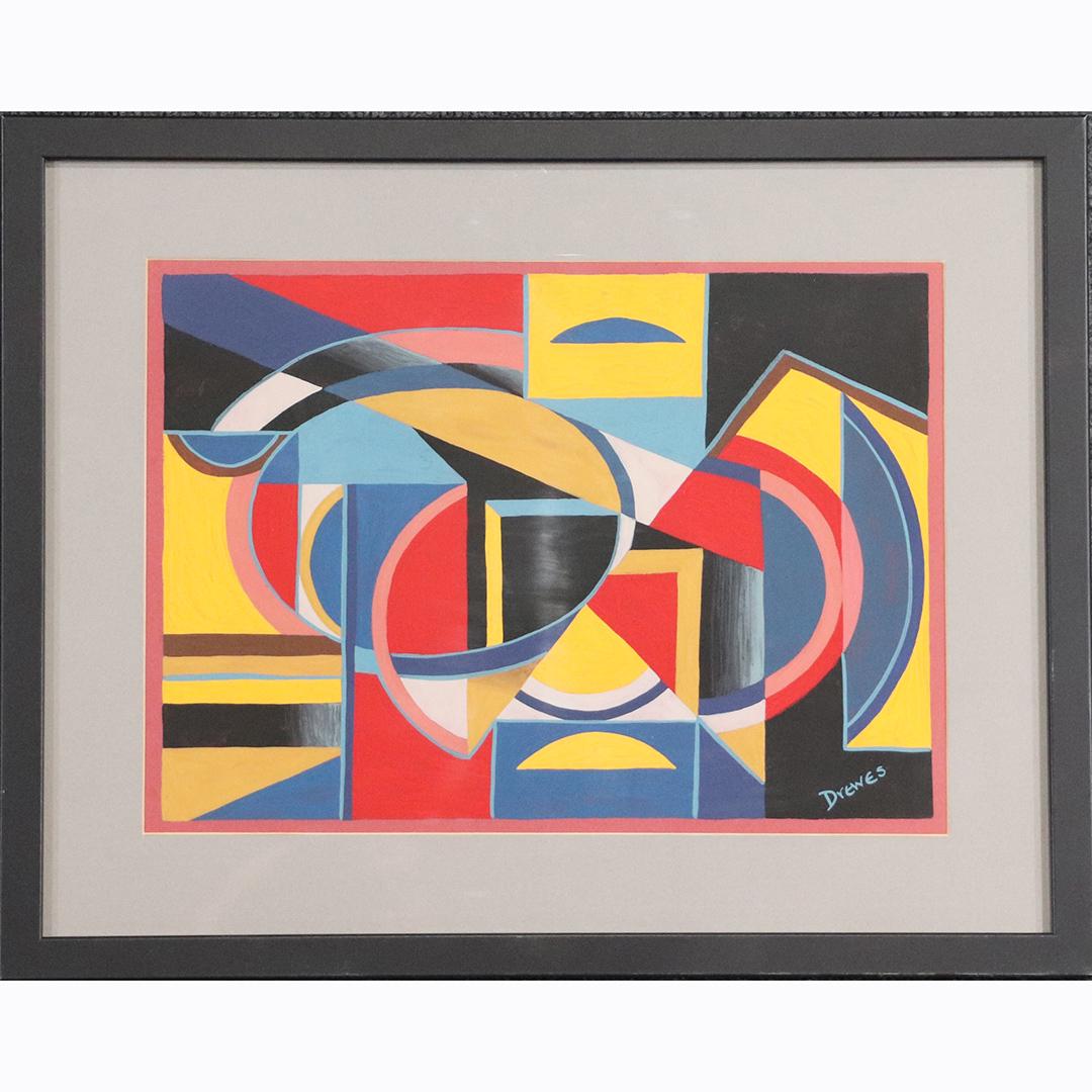 Werner Drewes Gouache Painting Abstract Squares Circles: Werner Drewes Gouache Painting Abstract Squares Circles, Signed Drewes, Framed. size: 10x14 image, 15x19 outside frame. ASKart: Werner Drewes (1899 - 1985) was active/lived in New York, Missouri. Wern