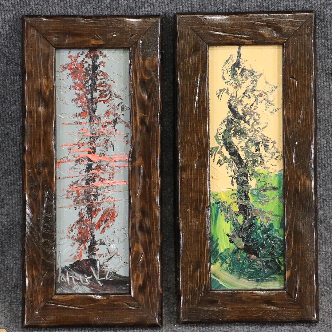 [2] Morris Katz, Jewish American, Acrylic Trees Signed: [2] Morris Katz, Jewish American, Acrylic Trees Signed. Framed. Acrylic painting on board. size: 12x4 image, 14.75x6.75 outside frame. ASKart: Morris Katz (1931 - 2010) was active/lived in New York / 