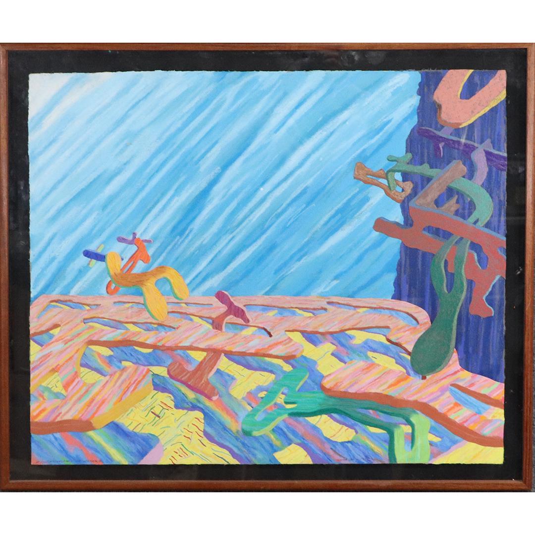 Todd Stone 1987, Pastel Collage, Abundance of Water H: Todd Stone 1987, Pastel Collage, In The Abundance of Water H, Signed, Dated, Titled, Pastel painting, Framed. Listed American Artist. size: 26.5x32 image, 30.5x36 outside frame. ASKart: Todd Stone (Bo