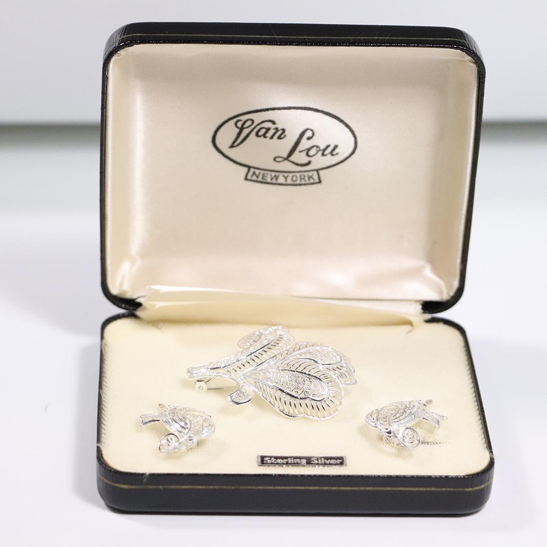 Van Lou NY Sterling Silver Brooch and Earrings Set (1 of 7)