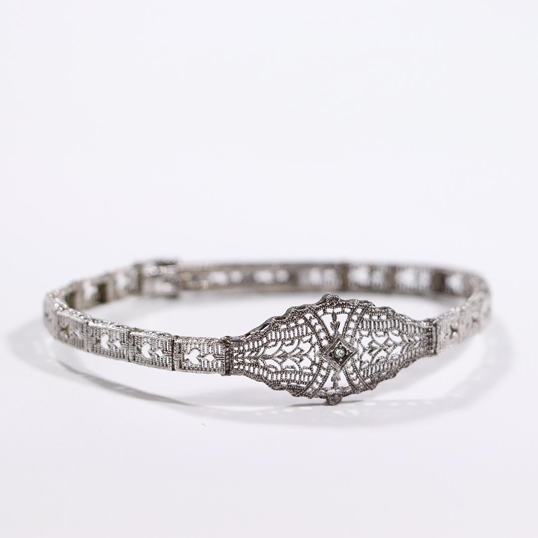 Art Deco Sterling Silver Filigree Exquisite Bracelet CZ (1 of 6)