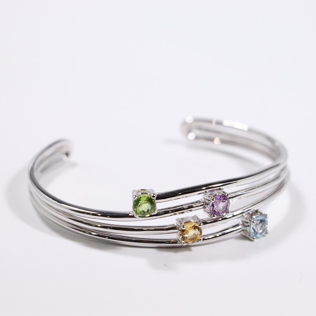 .925 Sterling Silver Multi Color Stones Cuff Bracelet (1 of 5)