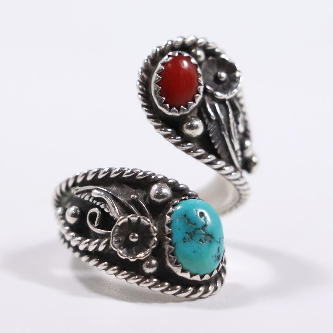 Sterling Silver with Red Blue Turquoise Ring Signed S C (1 of 5)