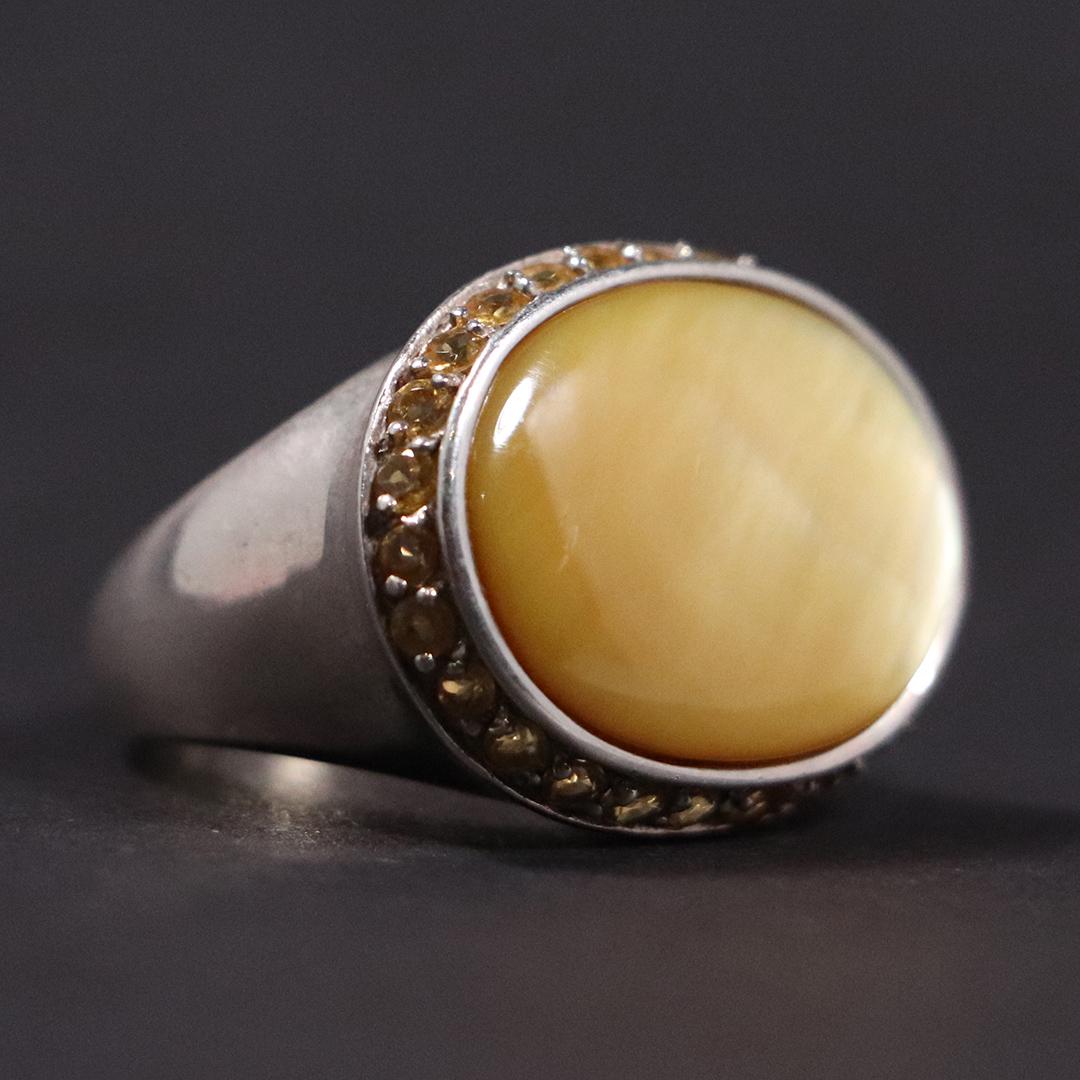.925 Sterling Silver Large Yellow Amethyst Ring (1 of 5)