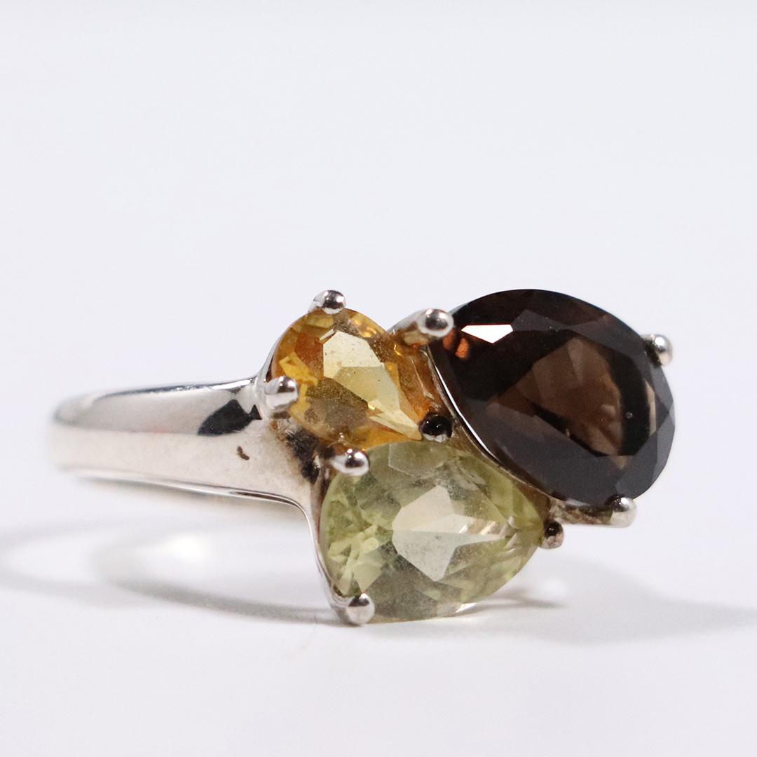 .925 Sterling Silver Pear Smokey Topaz, Citrine Ring (1 of 6)
