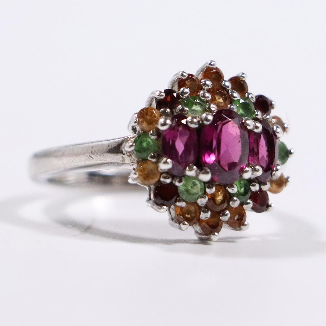 .925 Sterling Silver Rubies Garnets Peridots Ring (1 of 6)