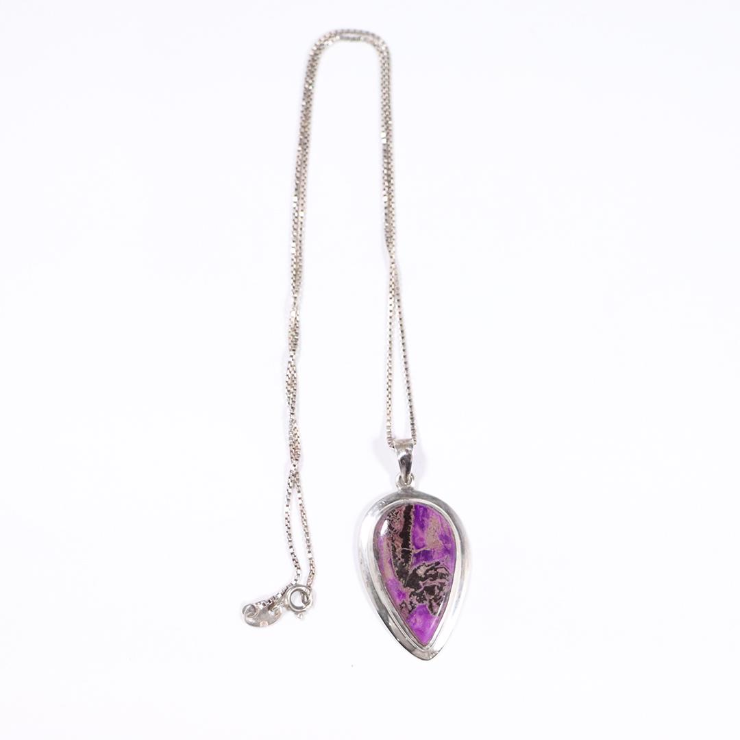 .925 Amethyst Stone Large Tear Drop Pendant Necklace (1 of 4)