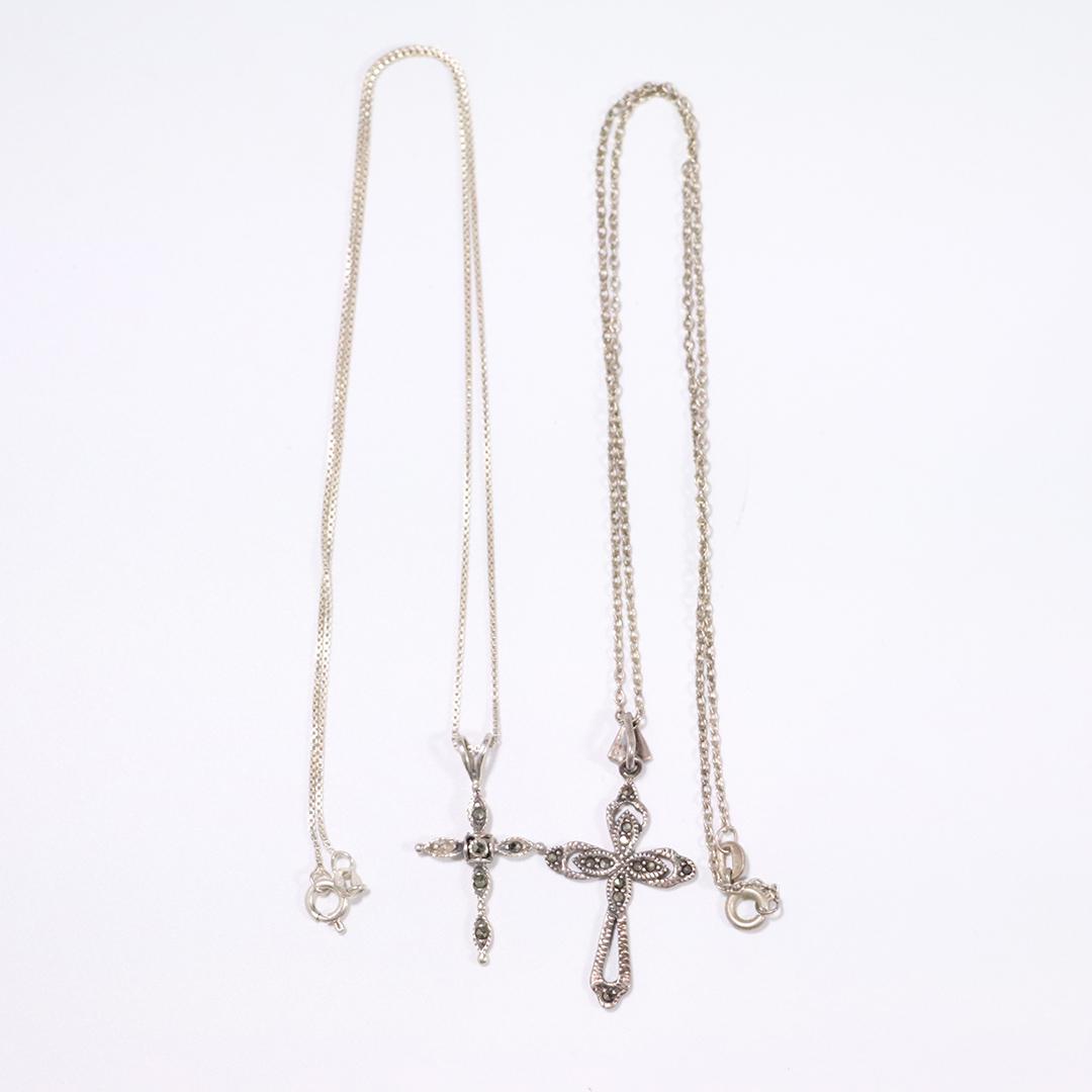 Two .925 Sterling Religious Cross Marcasites Necklaces (1 of 4)