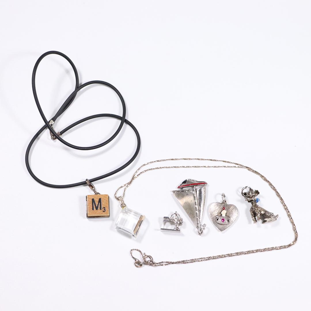 6 Pc. Assorted [4] Four Sterling Charms, 2 Necklaces (1 of 8)