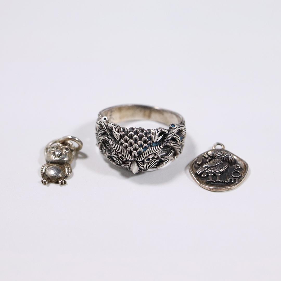 3 Pc .925 Sterling OWL Ring and 2 Sterling OWL pendants (1 of 5)