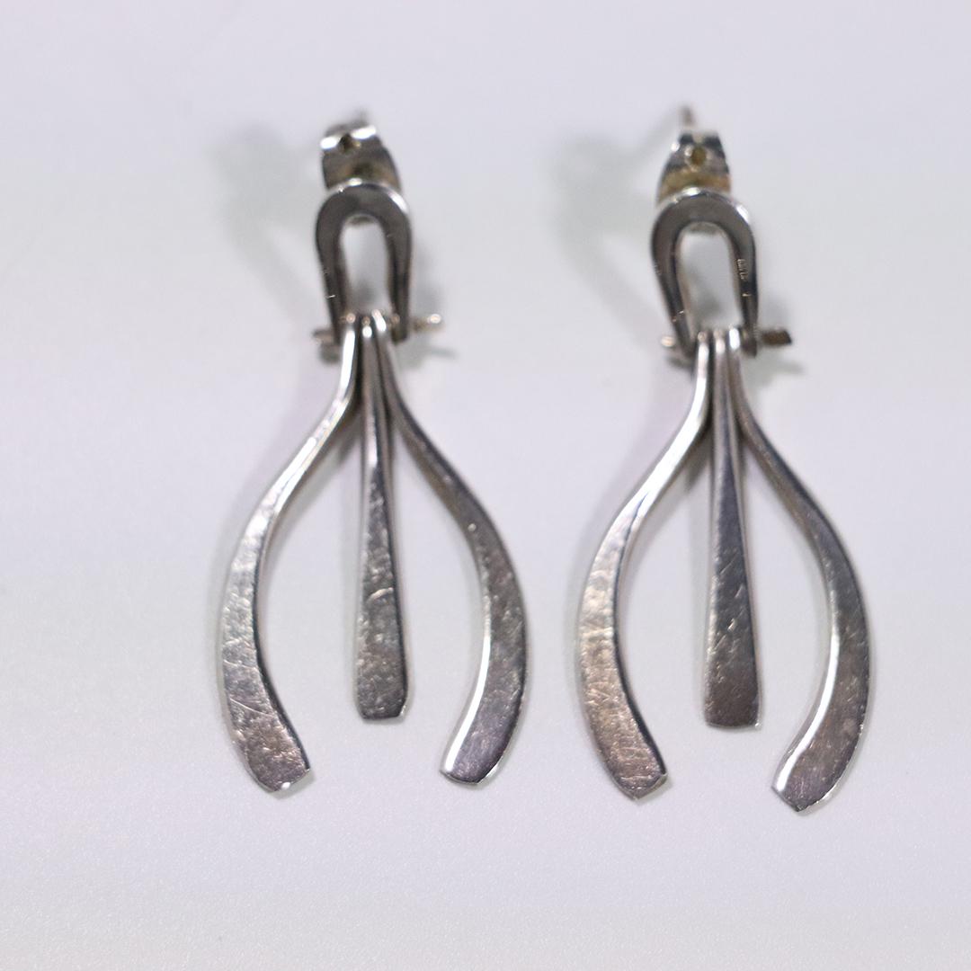 .925 Sterling Silver Wishbone Style Modernism Earrings (1 of 4)
