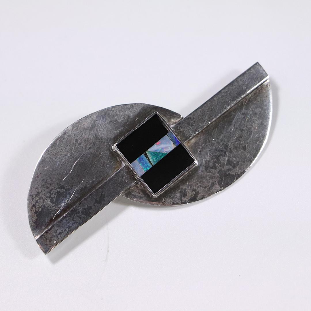 Sterling Silver Black Onyx with Opal Brooch (1 of 4)