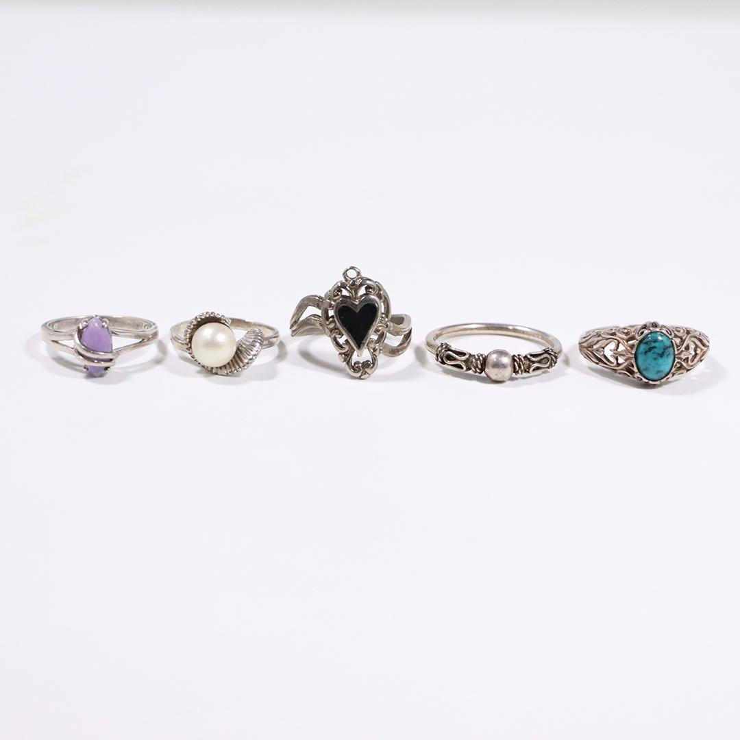 5 Assorted .925 Sterling Silver Rings - All Different (1 of 12)