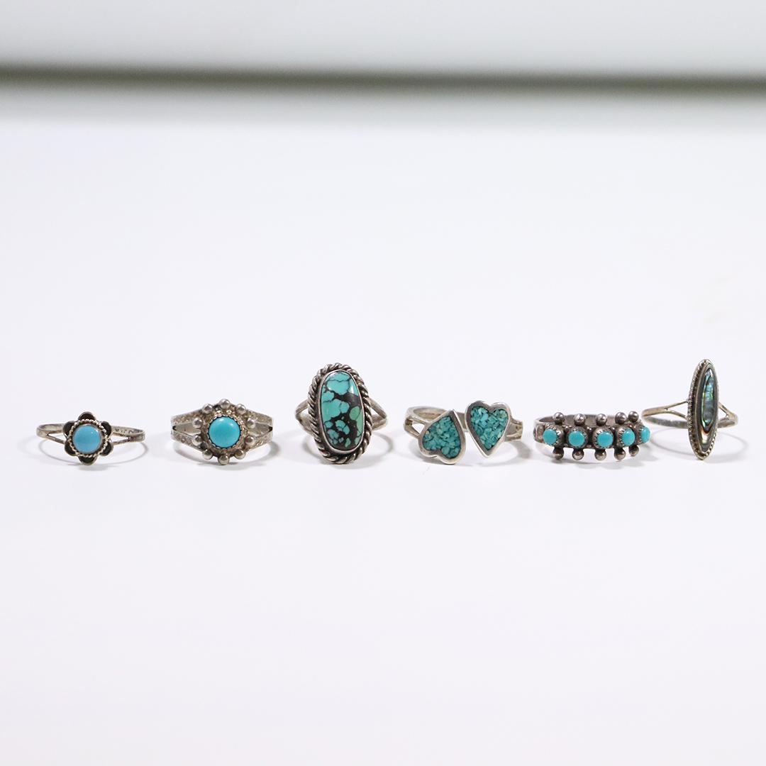 [6] Six Assorted Sterling and Turquoise Rings - Variety (1 of 12)