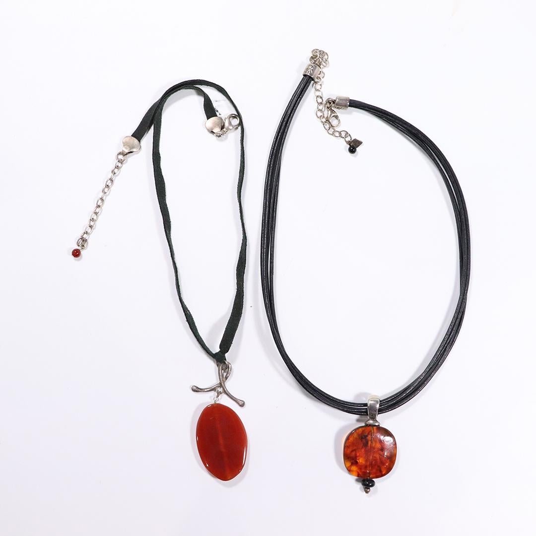 2 Necklaces Amber Stone; Carnelian Stone Sterling Clasp (1 of 7)