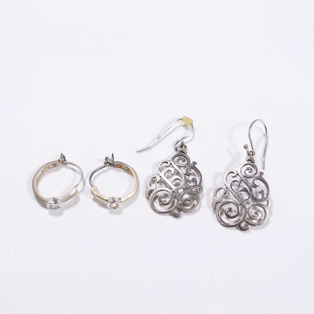 .925 Sterling Silver Scroll Drop Earrings Hoop Earrings (1 of 6)