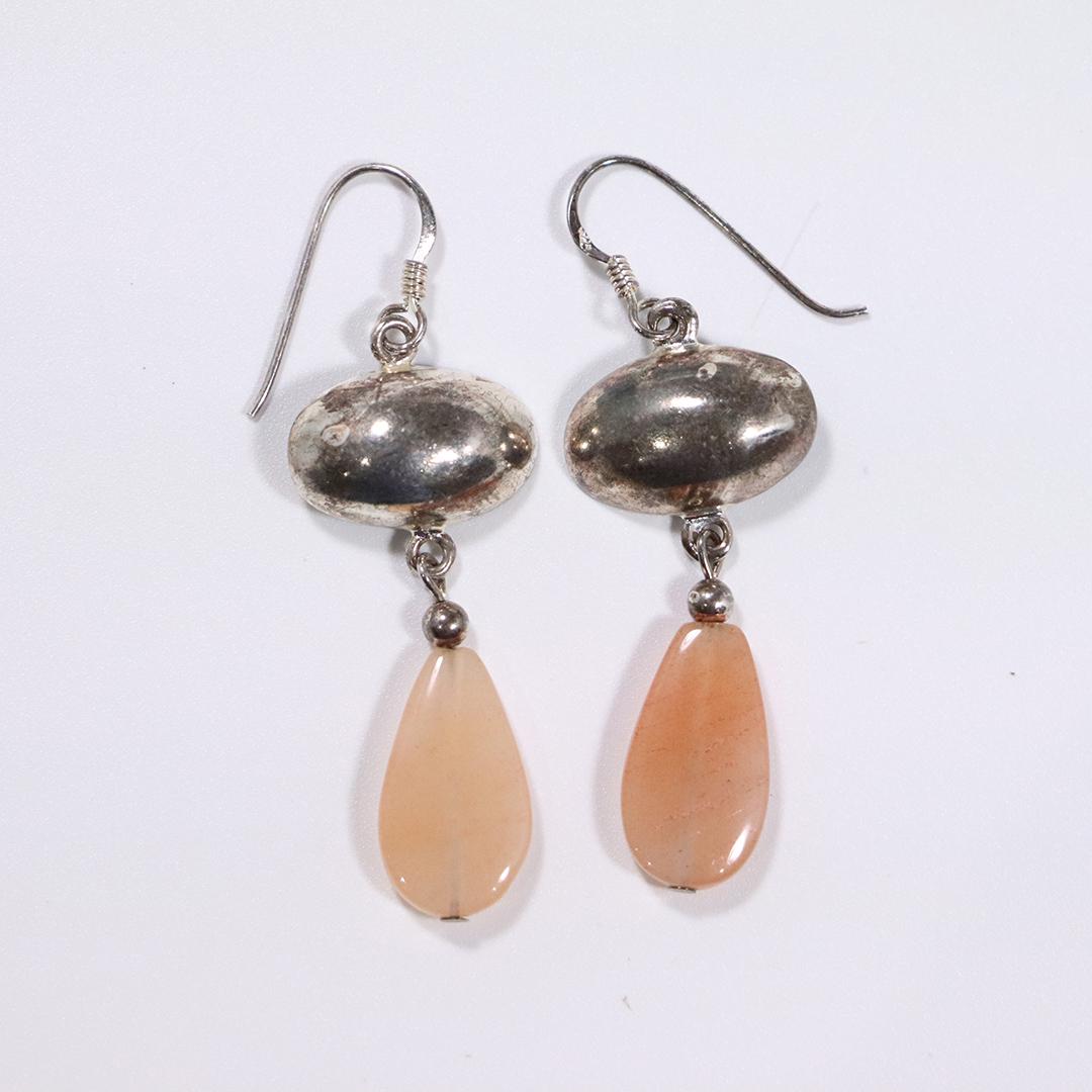 .925 Sterling Silver Blush Polished Stone Drop Earrings (1 of 5)