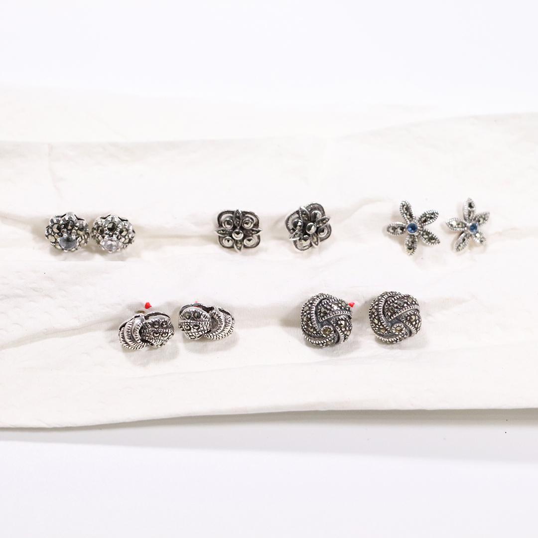 5 Assorted Pairs Sterling Silver & Marcasites Earrings (1 of 12)