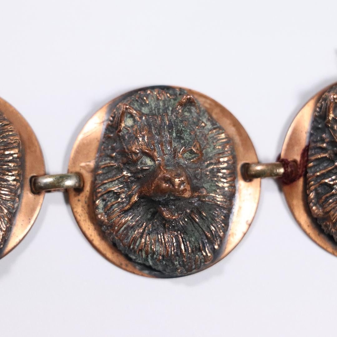 Unique Copper Bracelet with Wolves Heads - Unsigned (1 of 4)