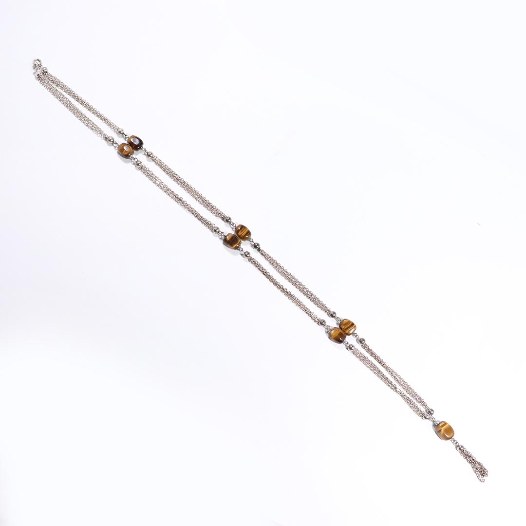 .925 Sterling Silver Tigers Eye Tassel Necklace (1 of 5)