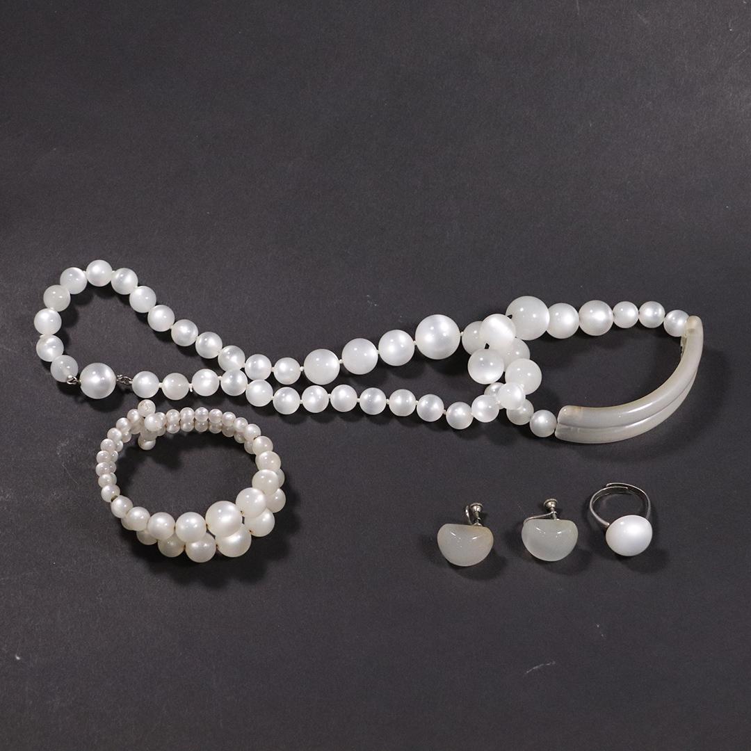 6 pc. Satin Polar White Beads Set, Necklace, Bracelet, (1 of 8)