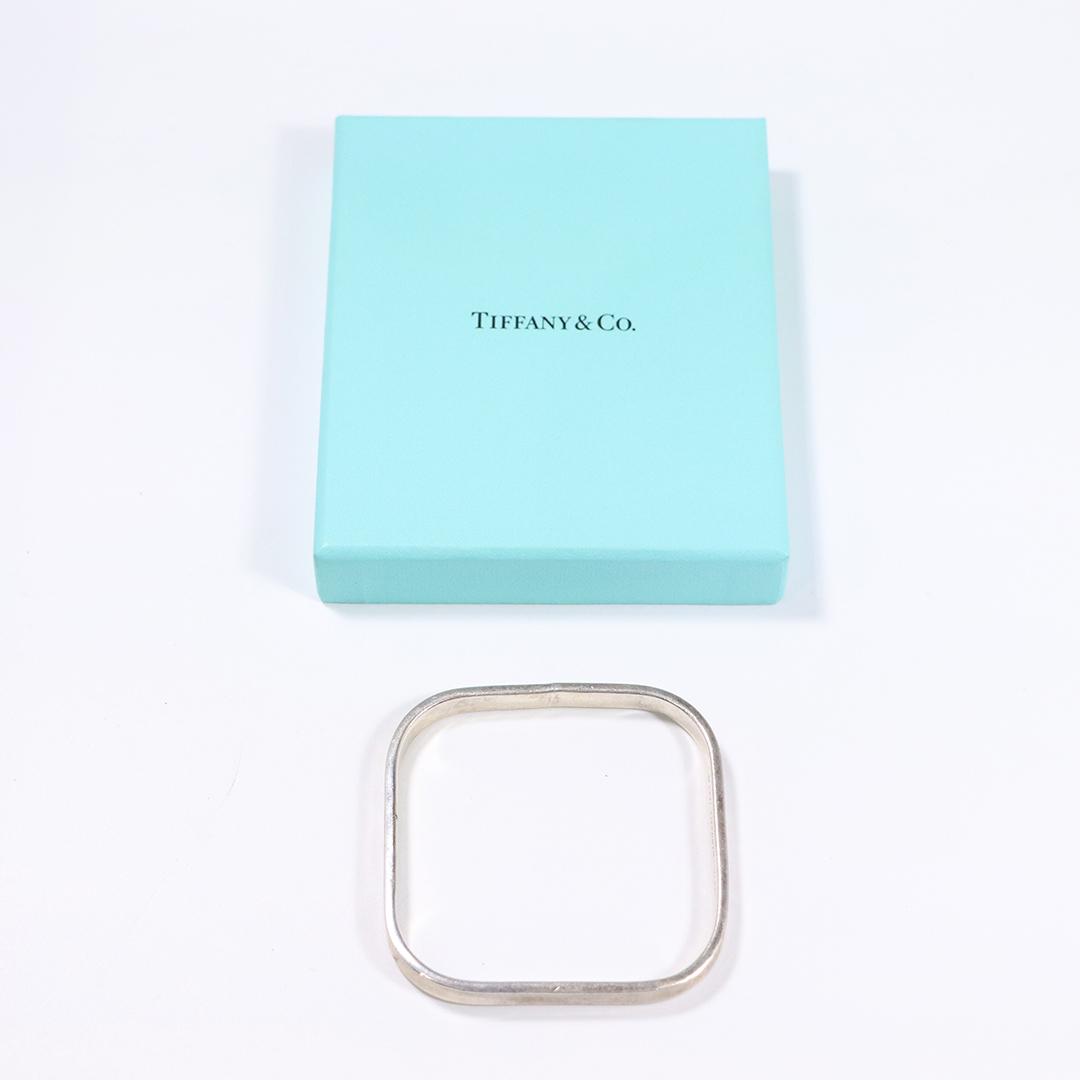 TIFFANY & CO .925 Sterling Silver Square Bangle T & CO (1 of 5)