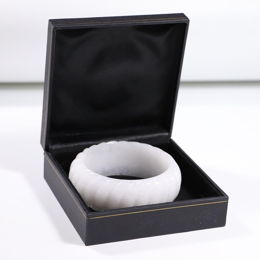 White Jade Wide Bangle Bracelet (1 of 4)