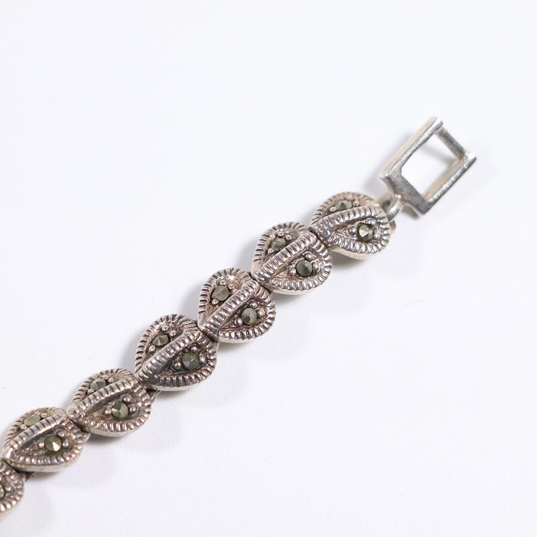 .925 Sterling Silver Marcasites Hearts Link Bracelet (1 of 5)