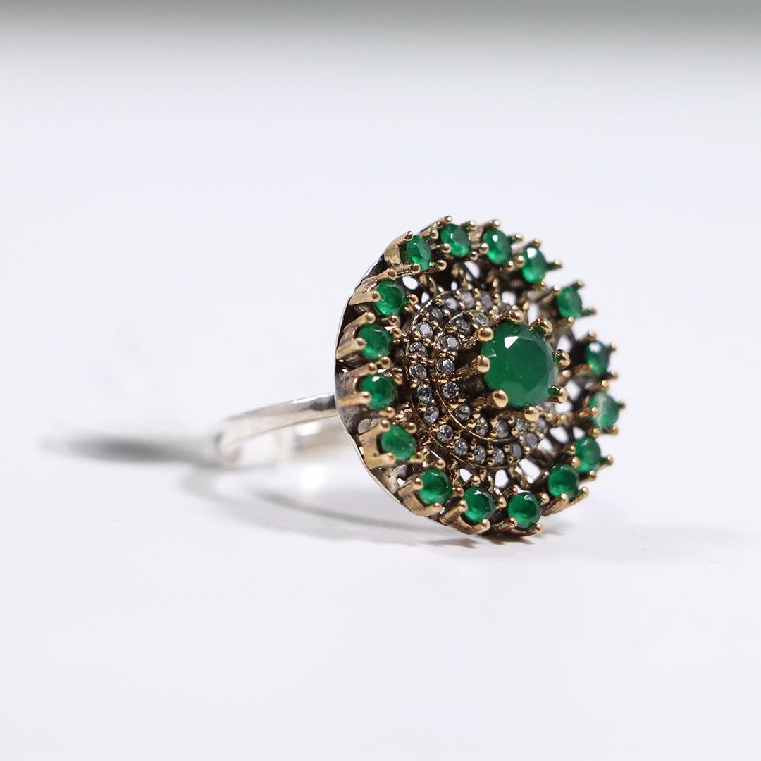 .925 Sterling Silver Emeralds & CZ Cocktail Ring (1 of 4)