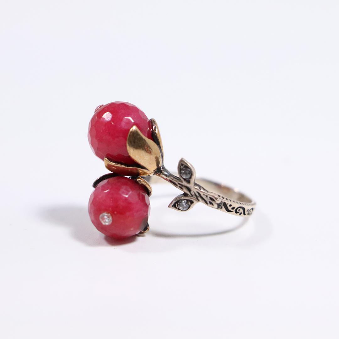 Sterling Silver Vermeil Ruby Buds with CZ Ring Size. (1 of 4)