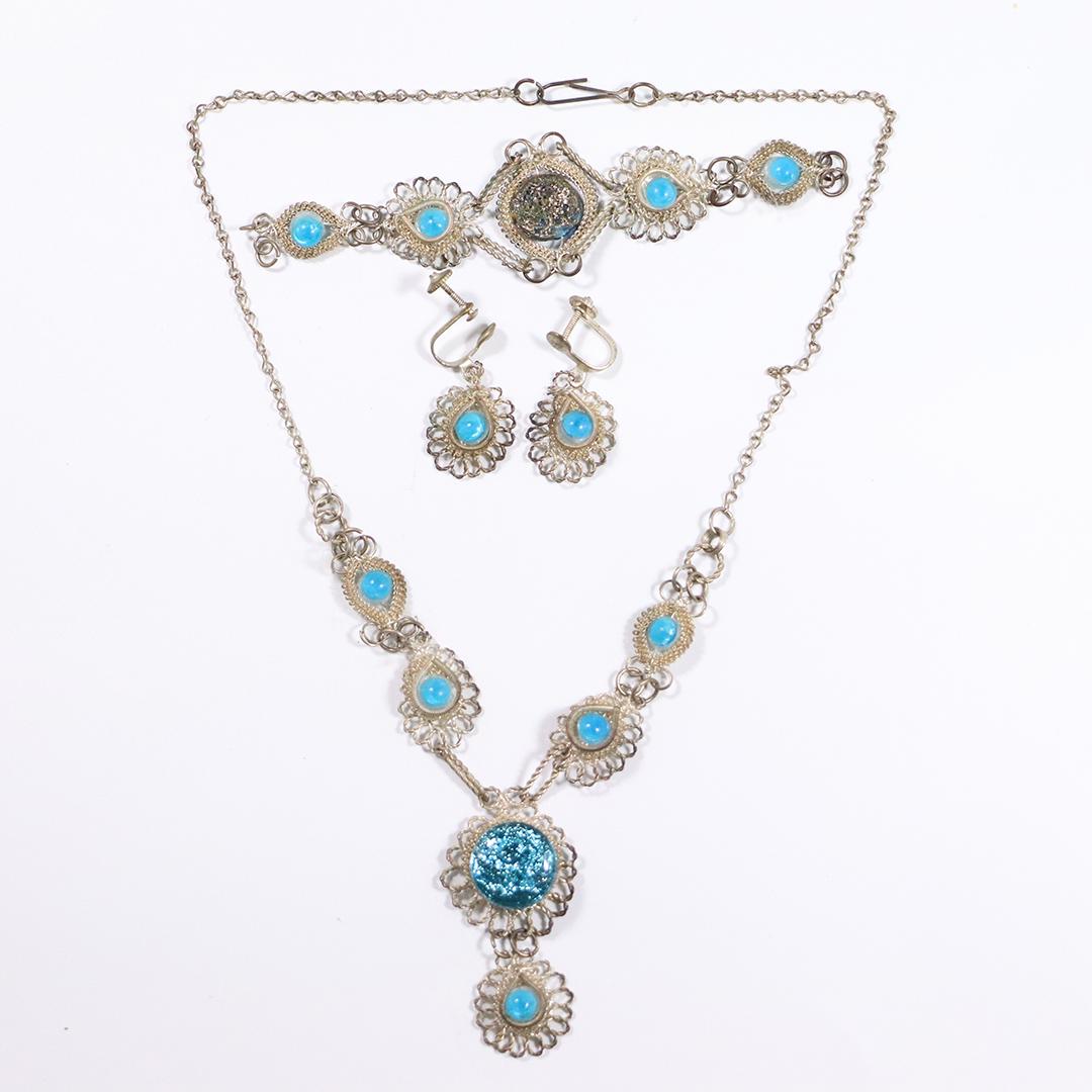 Sterling Silver Filigree Necklace Bracelet Earrings Set (1 of 8)