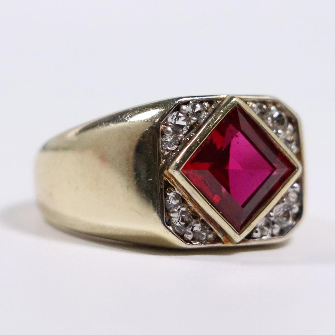 Sterling Silver Vermeil Synthetic Ruby with CZs Ring (1 of 5)