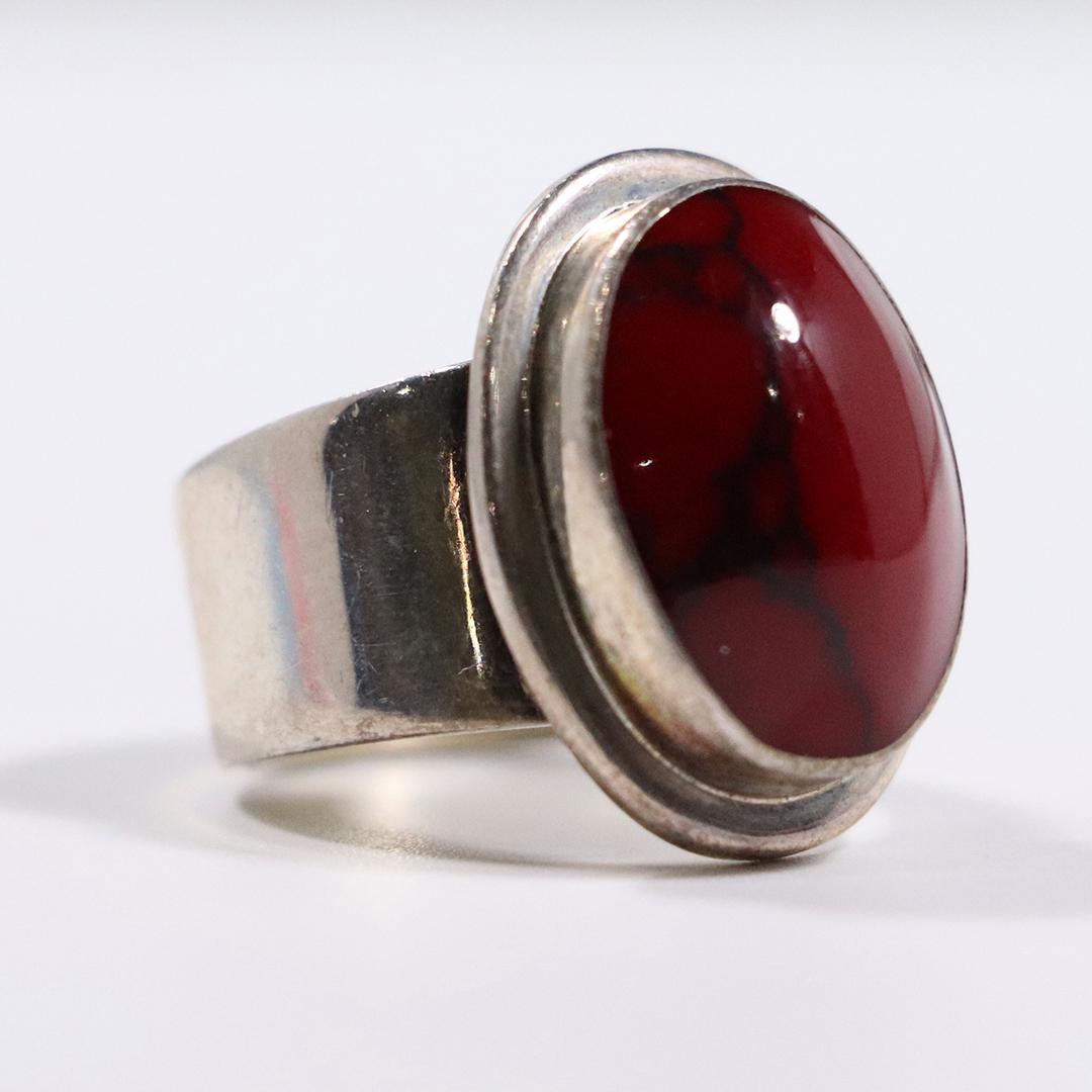 .925 Sterling Silver with Red Turquoise Ring Size 7.5 (1 of 4)