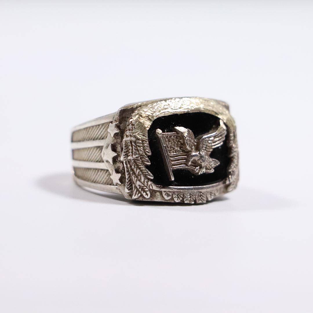 925 Sterling Silver Heavy Mens Ring American Flag Eagle (1 of 6)