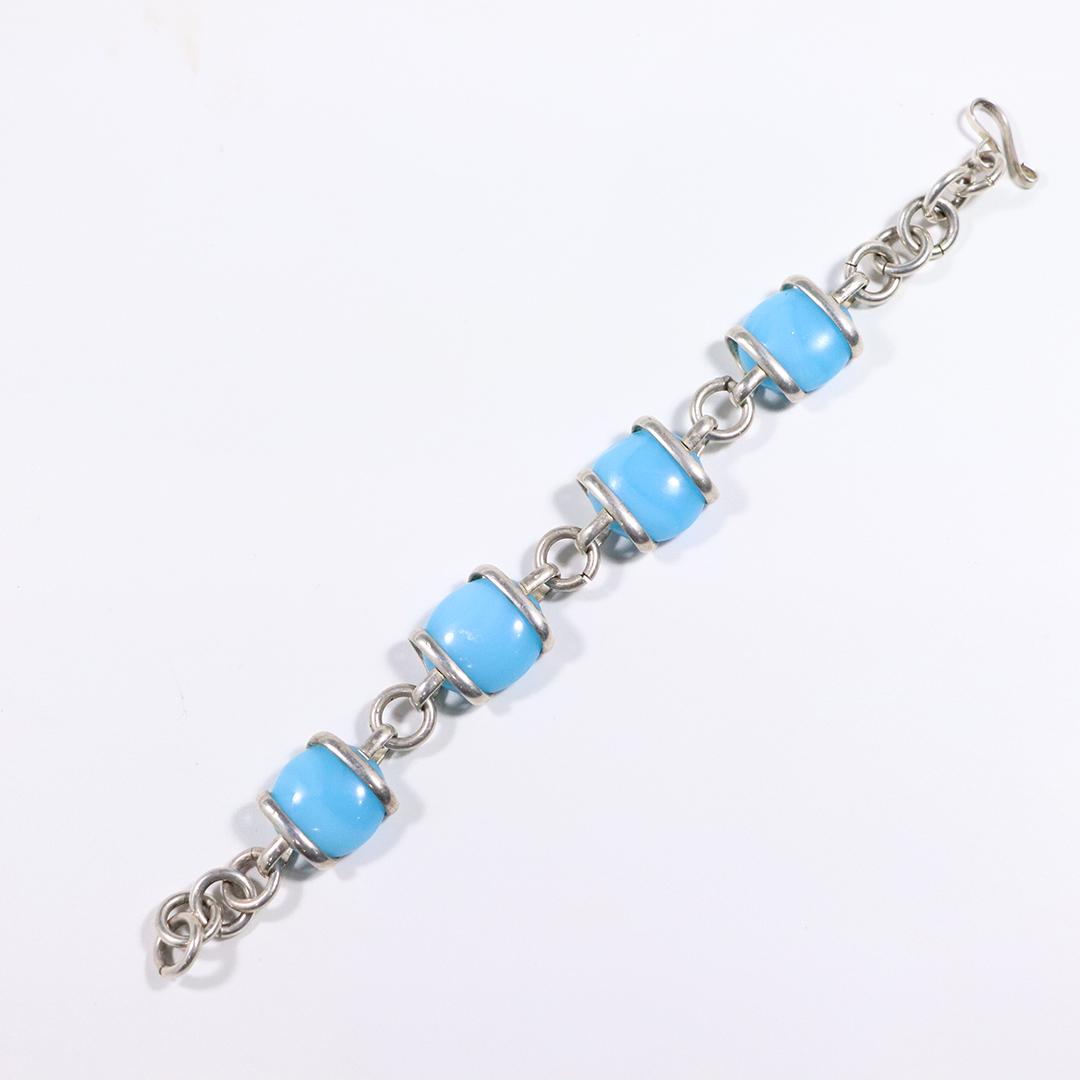 .925 Sterling Large Blue Turquoise Glass Beads Necklace (1 of 5)