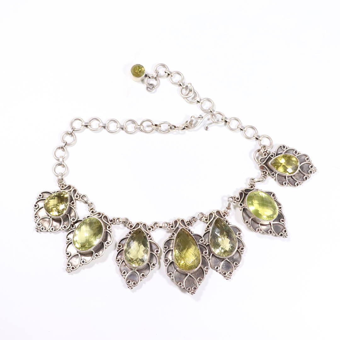 925 Sterling Silver with Large Faceted Citrine Necklace (1 of 6)
