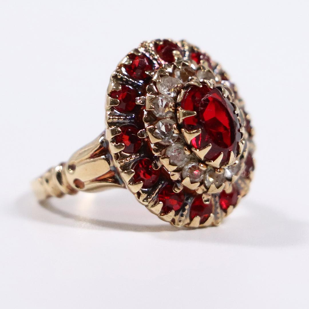 10 K Yellow Gold Cocktail Ring with Rubies (1 of 5)