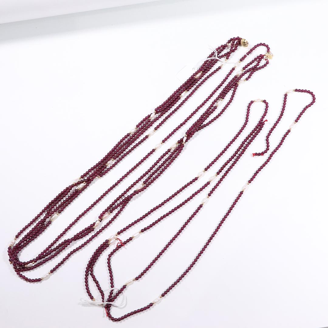 14K Gold Clasp Gold Bead 4-Strand Garnet Pearl Necklace (1 of 4)