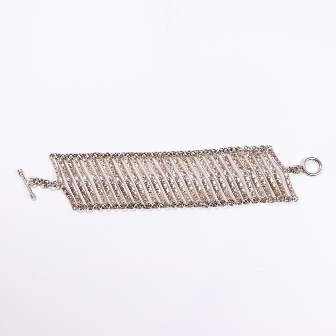 .925 Sterling Silver Beaded Bar Link Bracelet (1 of 5)