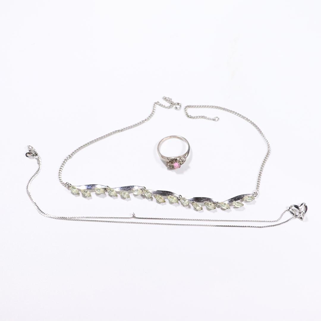 3 Pieces Sterling Silver White Sapphire Necklace, Ring, (1 of 8)