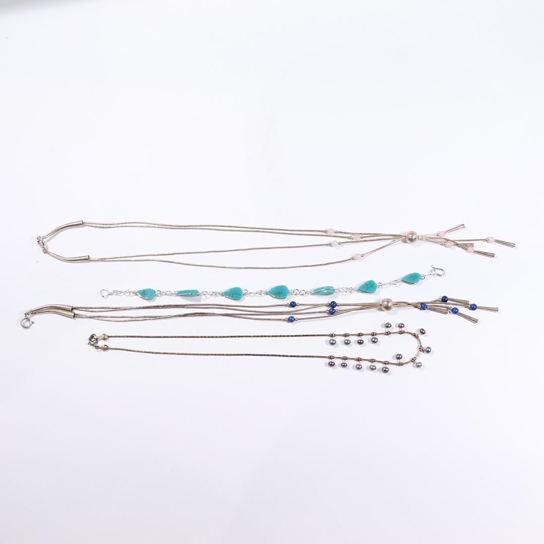 4 Pieces Sterling Silver 3 Necklaces, 1 Turq. Bracelet (1 of 8)