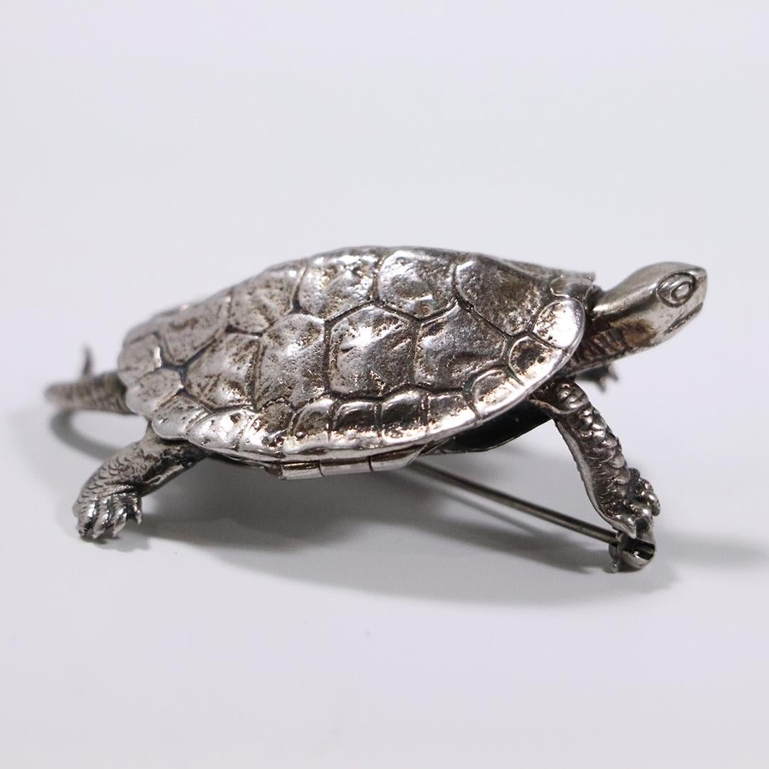 Sterling Silver by Gini, Turtle Figure Compact Brooch (1 of 8)