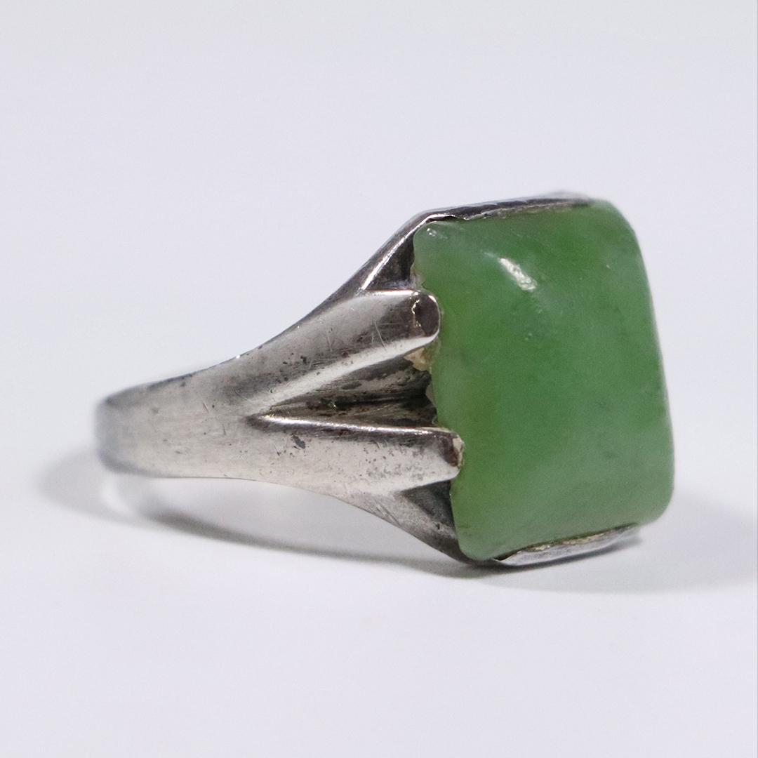 .925 Sterling Silver Green Jade Ring Size 11.5 (1 of 4)