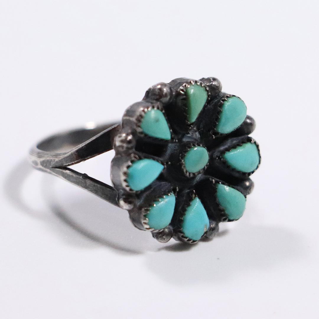 Sterling Silver with Turquoise Flower Ring Size 6.5 (1 of 4)