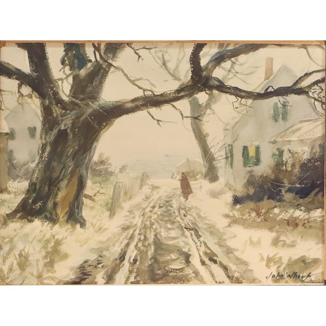 John Whorf, Vintage Color Aqua Print; Winter Road: John Whorf, Vintage Color Aqua Print; Winter Road. Signed in plate. size: 12.25x16.25