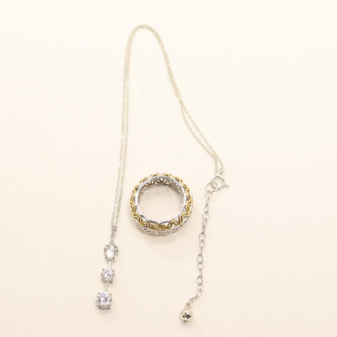 .925 Sterling Silver Pendant CZ Necklace, Sterling Band (1 of 6)