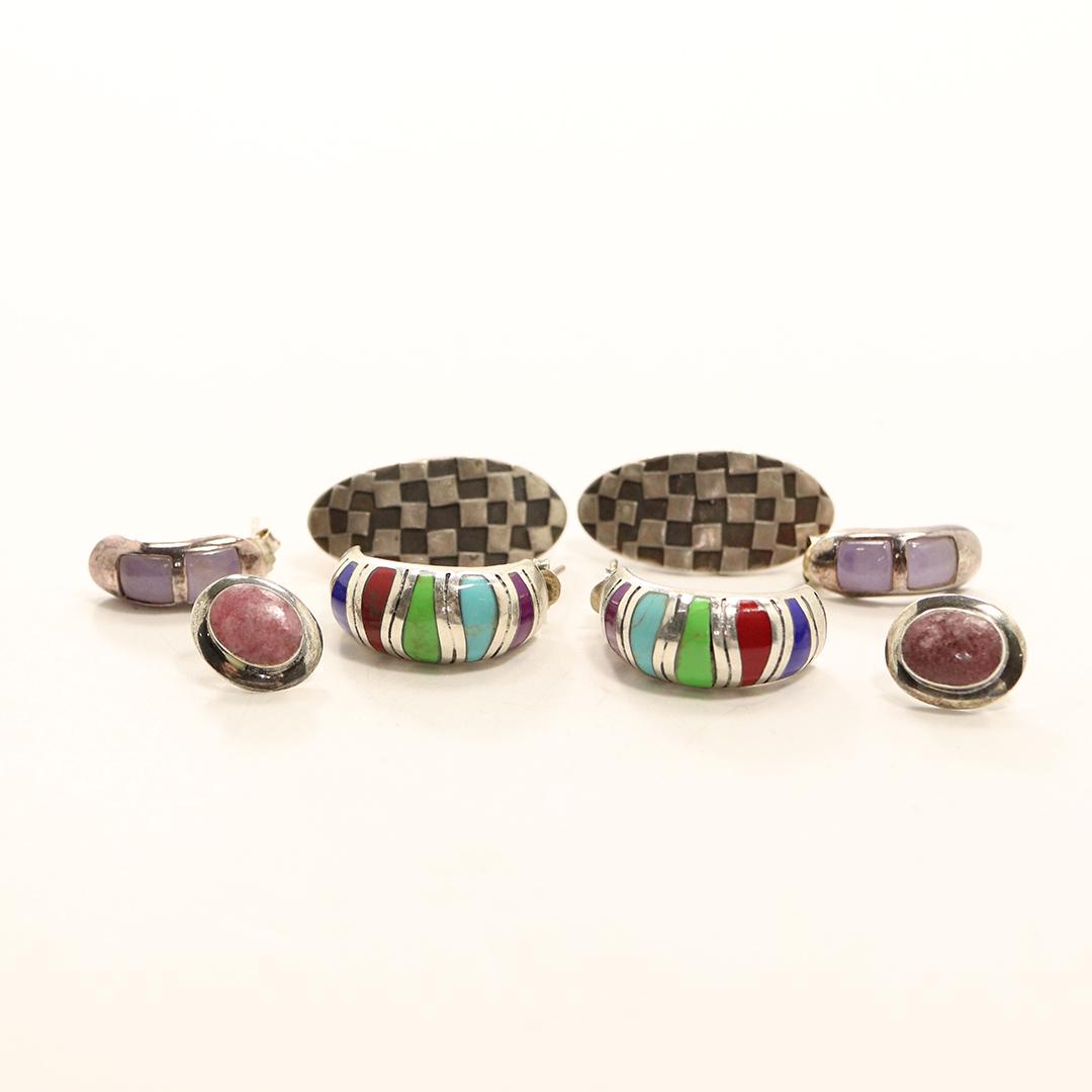 4 Pair Sterling Silver Earrings Multi Color Stones (1 of 8)