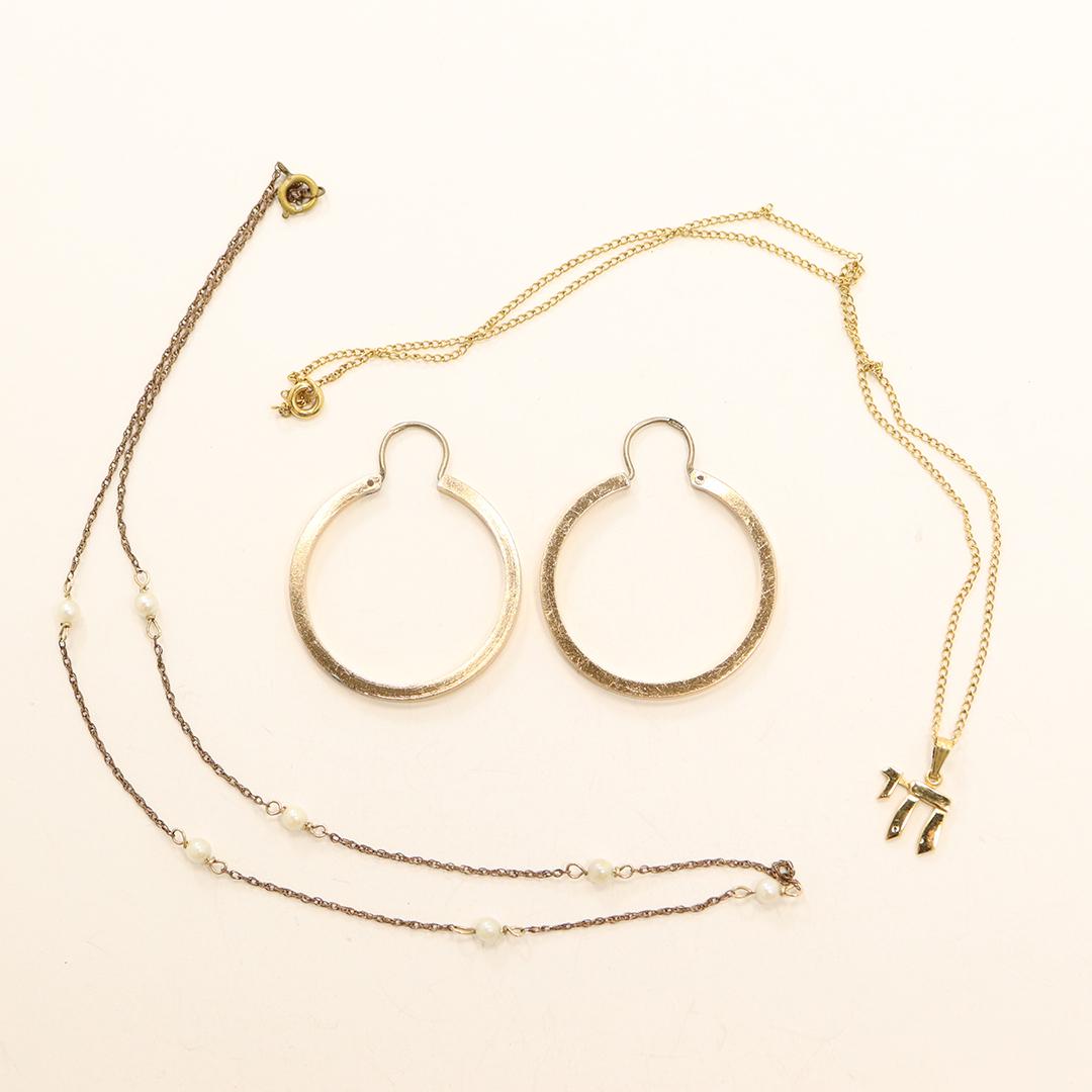 3 Assorted 10K Gold Hoops, GF & Pearl Necklace, 12K GF (1 of 6)