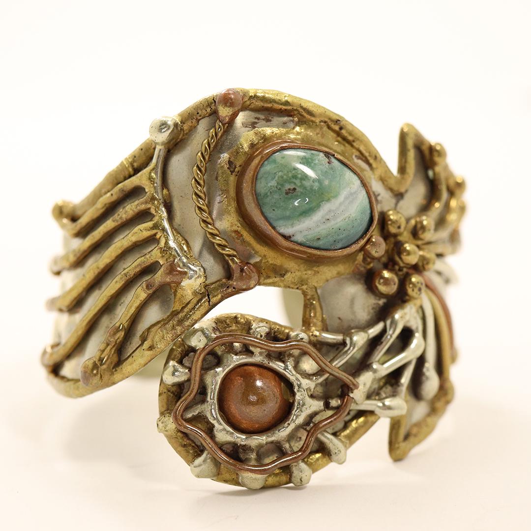 Copper and Silver Cuff Bracelet with Agate Stone (1 of 5)